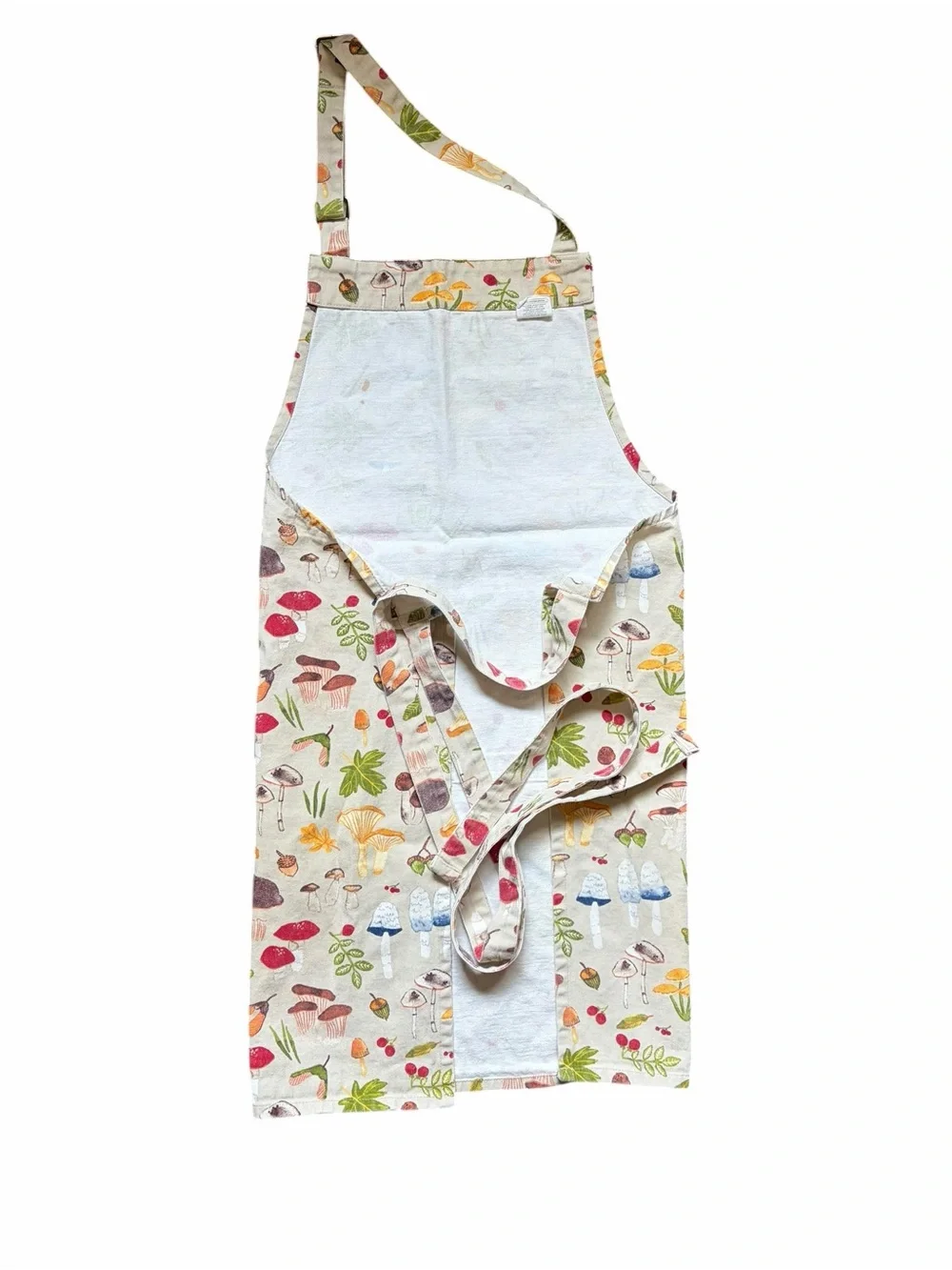 Cotton Mushroom Print Apron - White Multicolor